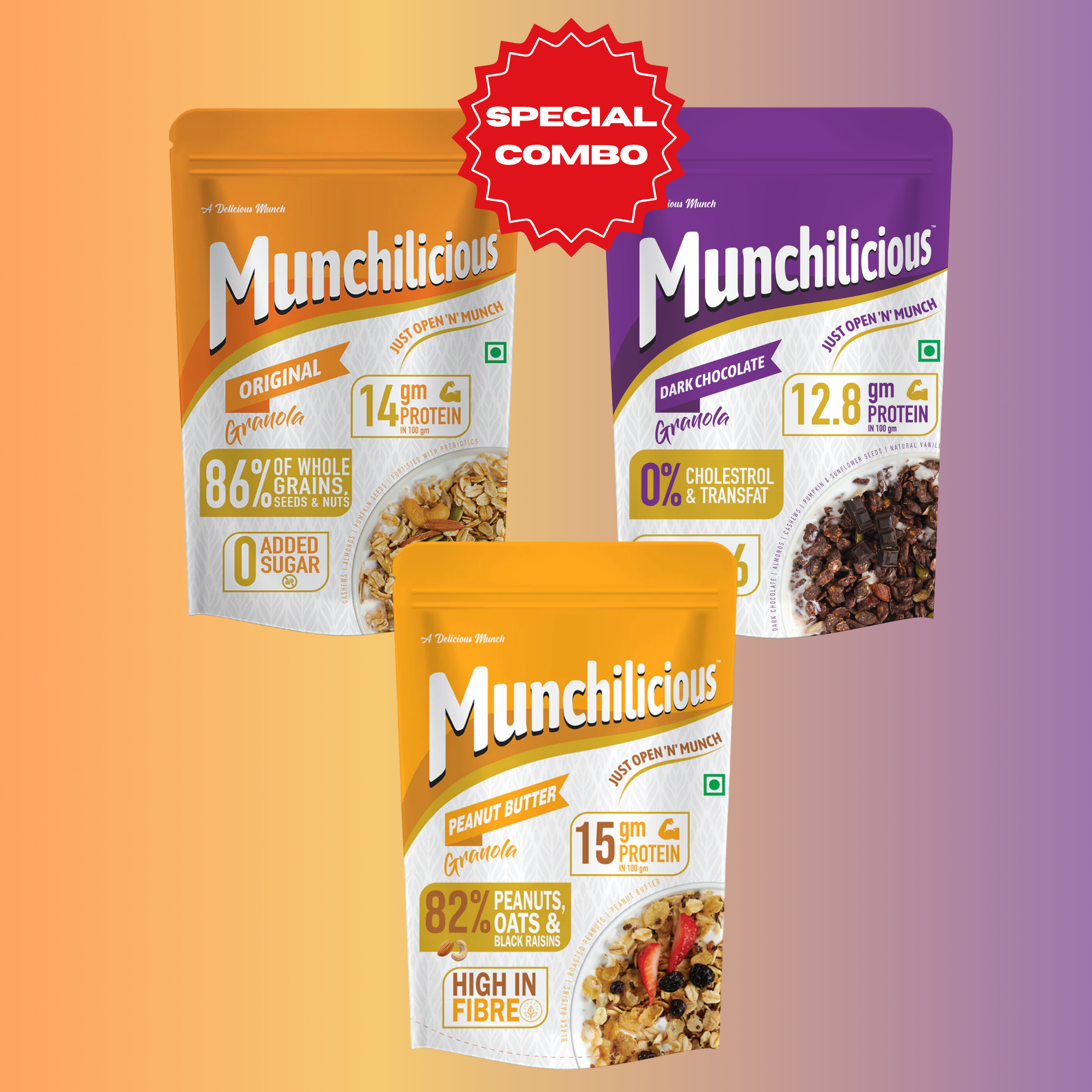 Munchilicious Granola Trio – Dark Chocolate, Original & Peanut Butter