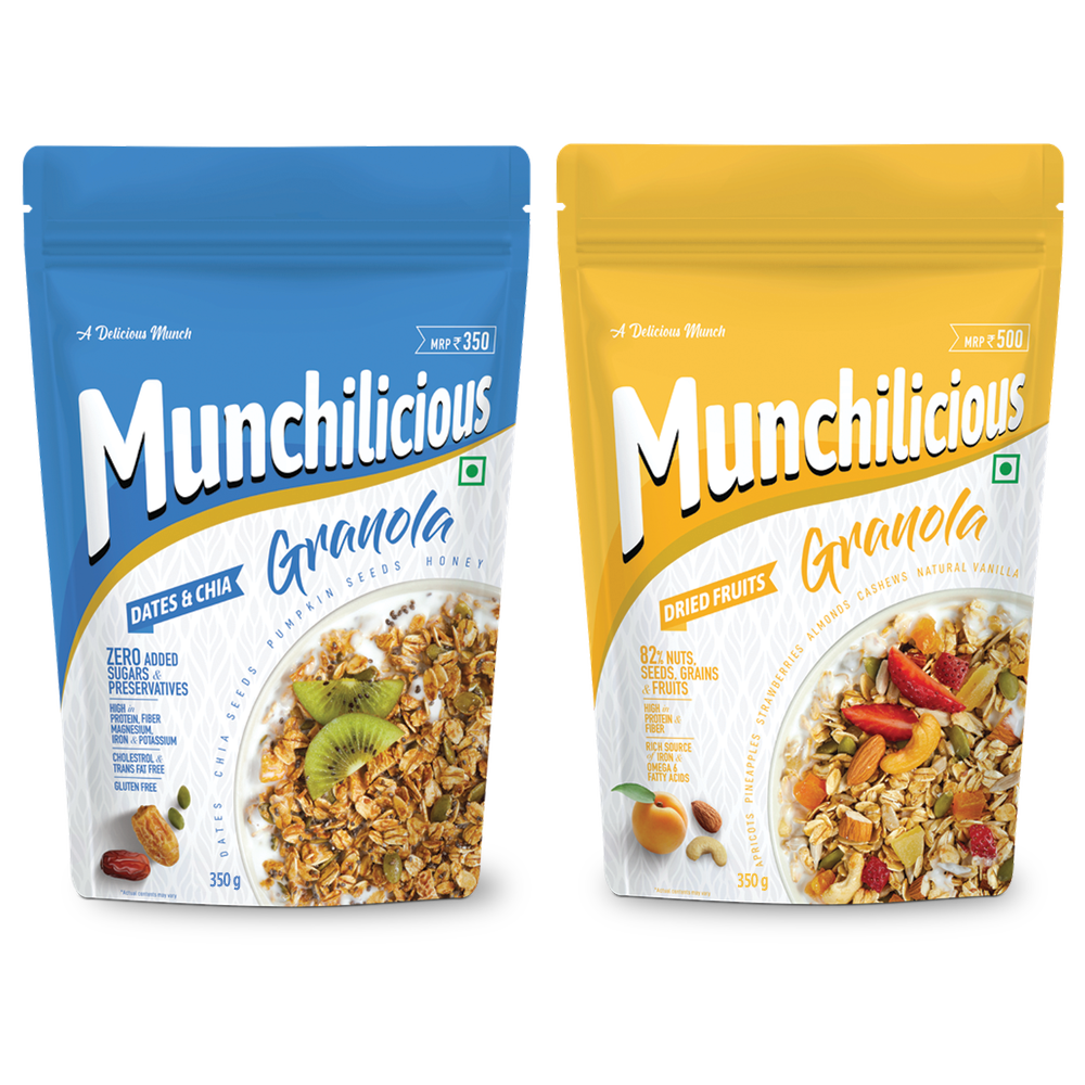 Munchilicious Granola Dried Fruits & Dates & Chia Combo Pack- 350gm