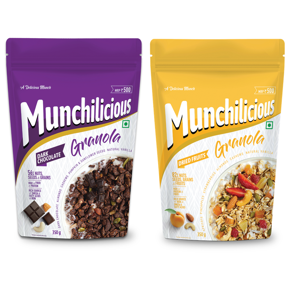 Munchilicious Granola Dark Chocolate & Dried Fruits Combo Pack- 350gm