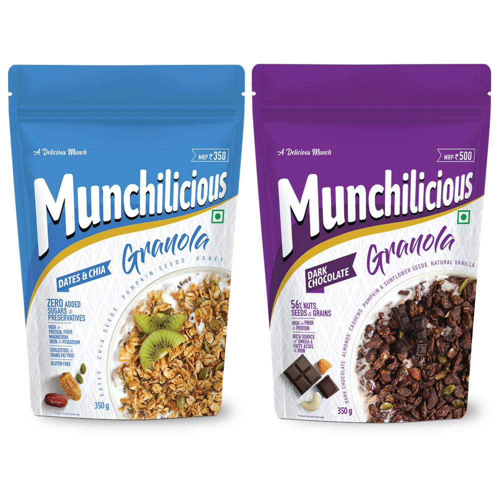 Munchilicious Granola Dark Chocolate & Dates & Chia Combo Pack- 350gm